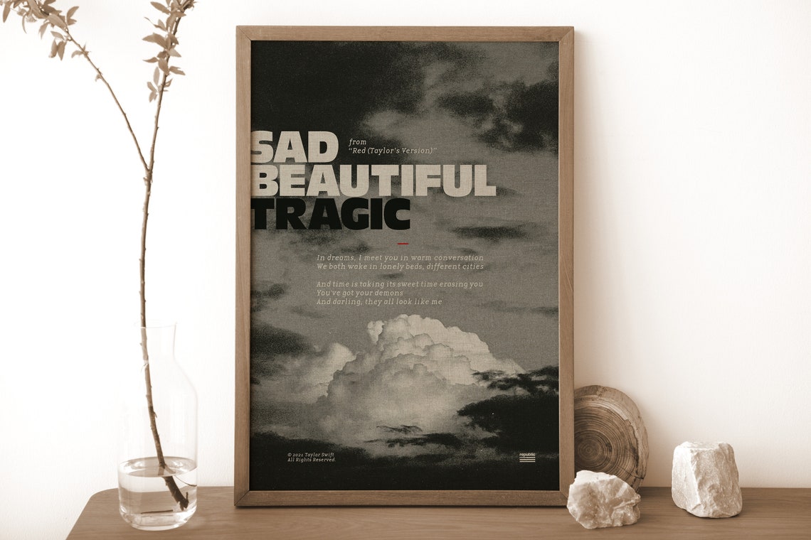 Sad Beautiful Tragic Red Taylor's Version Lyrics Cloudy Sky Poster - Image 2