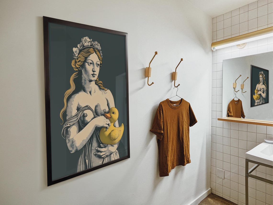Venus Holding a Rubber Duck Funny Classical Bath Art Parody Poster - Image 4