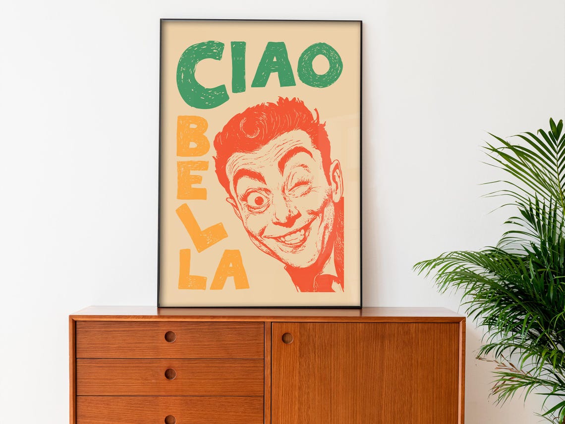 Ciao Bella Winking Italian Man Retro Pop Art Funny Quote Poster - Image 3