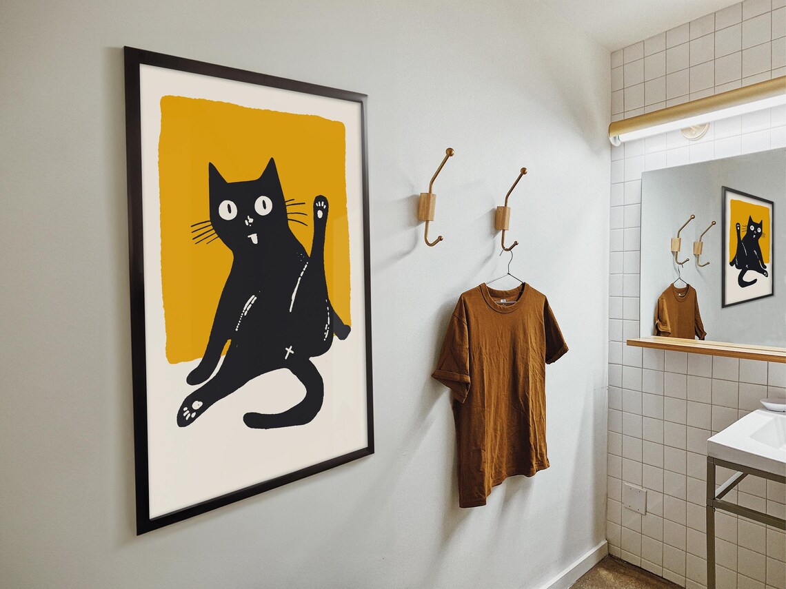Funny Cat Bathroom Wall Art Print, Minimalist Cat - Image 4