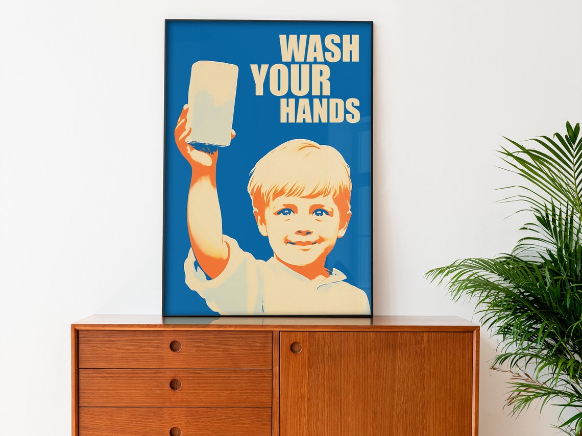 Wash Your Hands Funny Vintage Soap Bar Kid Retro Bathroom Wall Poster - Image 3