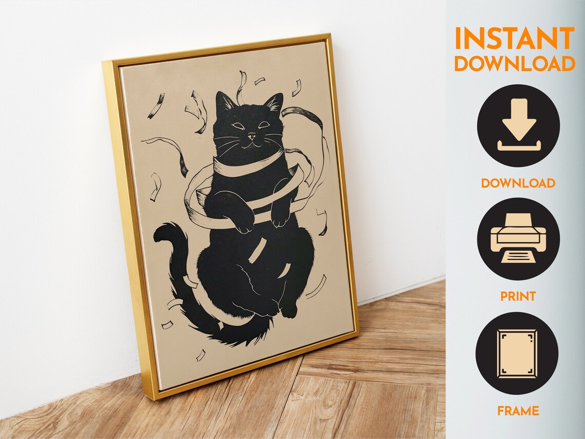 Black Cat Tangled Toilet Paper Funny Bathroom Art Poster Decor - Image 4