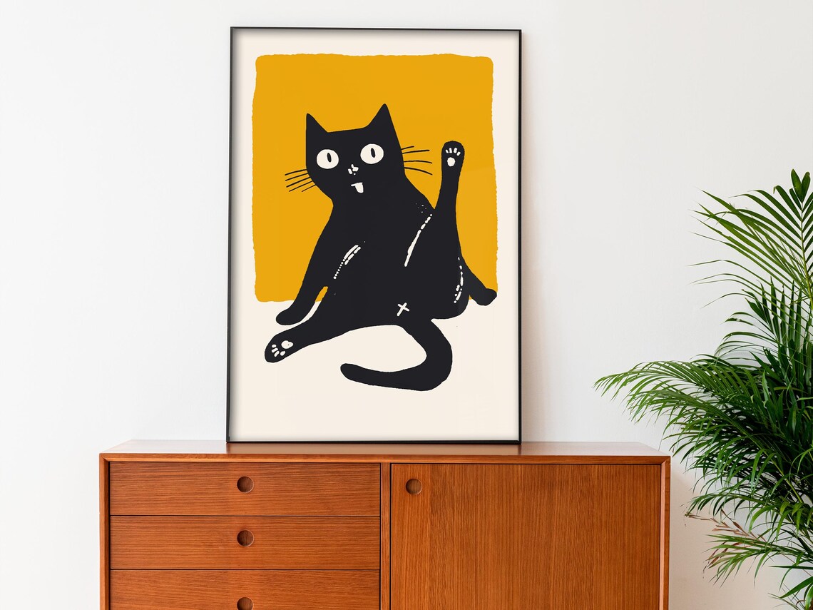 Funny Cat Bathroom Wall Art Print, Minimalist Cat - Image 3