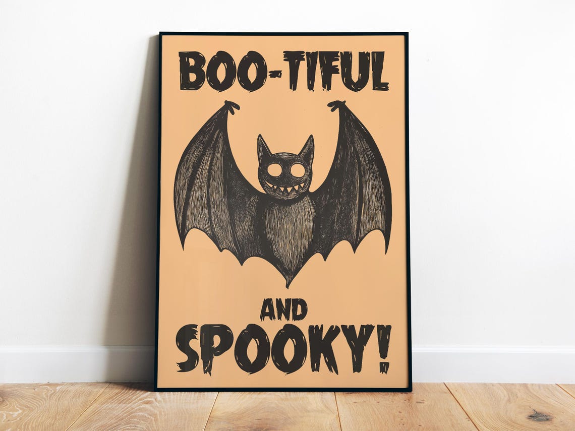 Boo-Tiful And Spooky Smiling Bat Cute Halloween Decor Poster