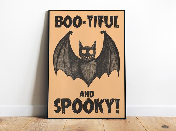Boo-Tiful And Spooky Smiling Bat Cute Halloween Decor Poster
