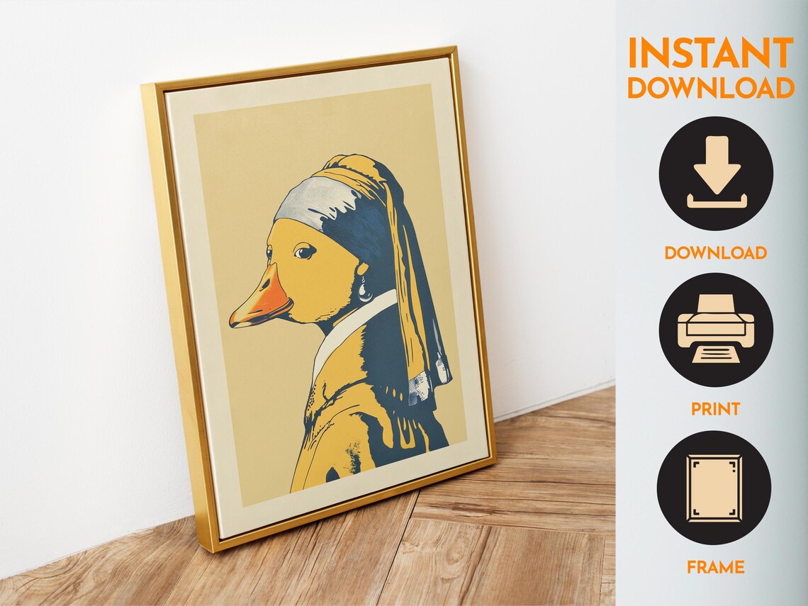 Duck With A Pearl Earring Funny Vermeer Parody Bathroom Poster - Image 6