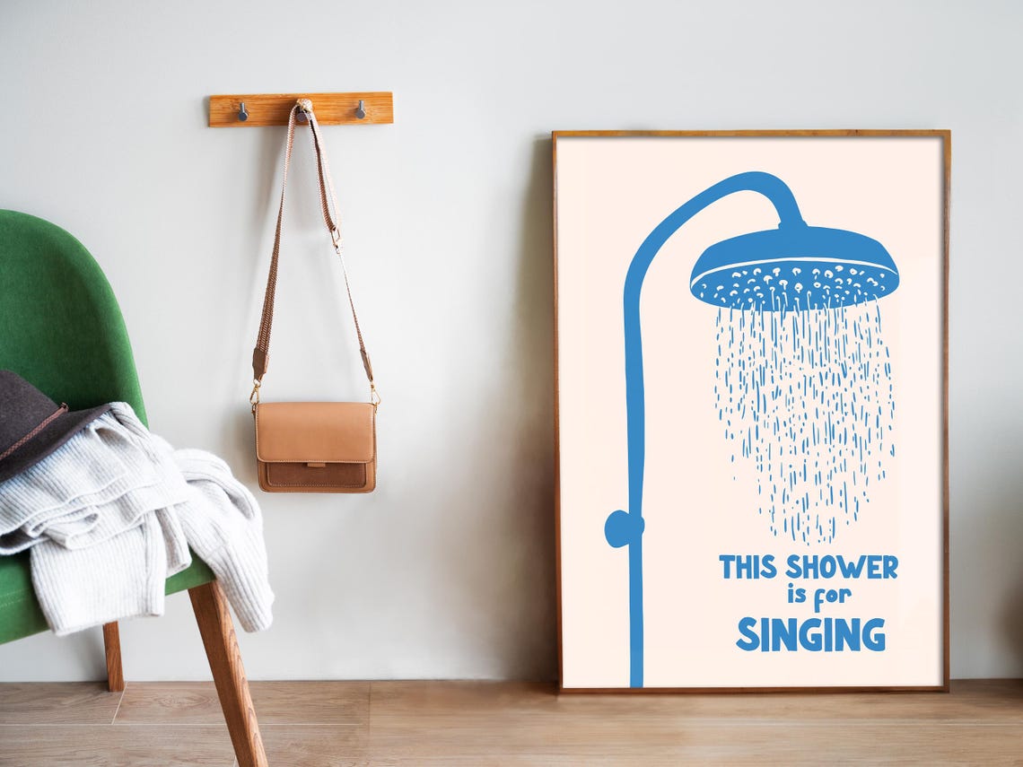 This Shower Is For Singing Blue Minimalist Bathroom Art Poster - Image 5