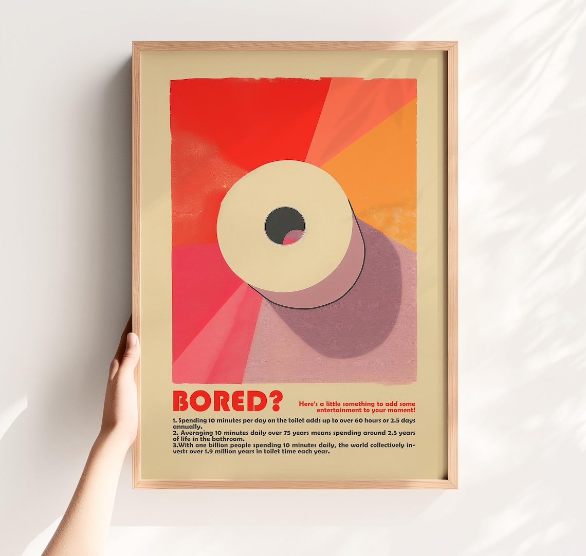 Funny Toilet Bathroom Retro Poster Print, Pink Maximalist
