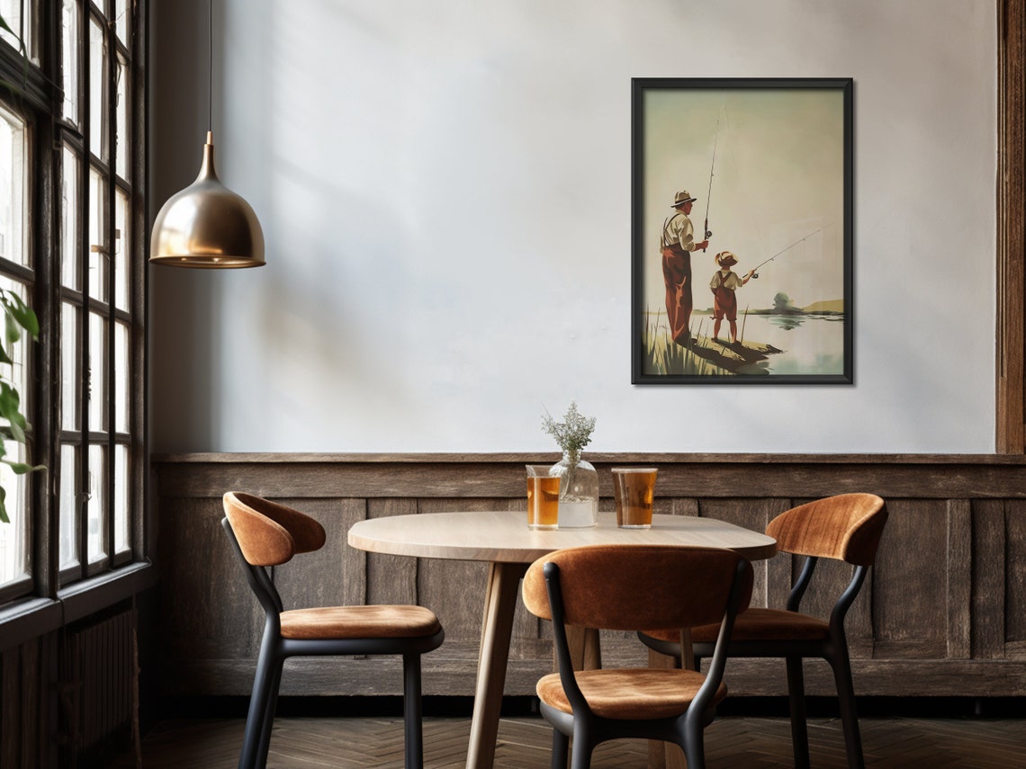 Retro Fishing Poster Fisherman Wall Art Vintage Lake Art Print Dad And Son Art Gift For Dad Travel Poster Outdoorsy Wall Art - Image 4