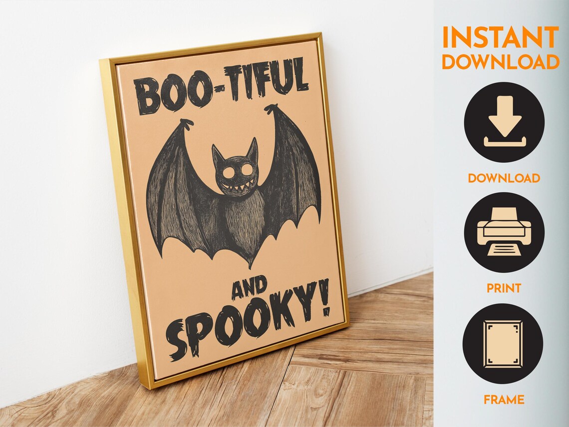 Boo-Tiful And Spooky Smiling Bat Cute Halloween Decor Poster - Image 6