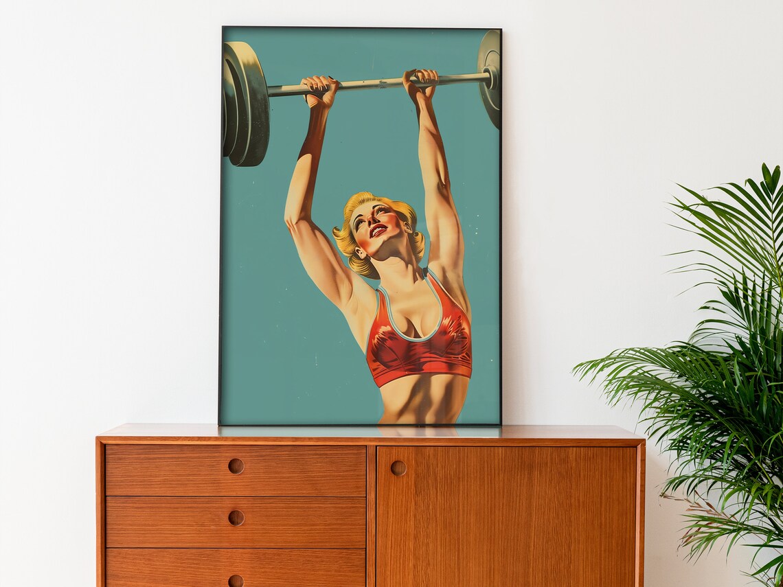 Retro Gym Female Gym Heavy Lifting Art Print - Image 4