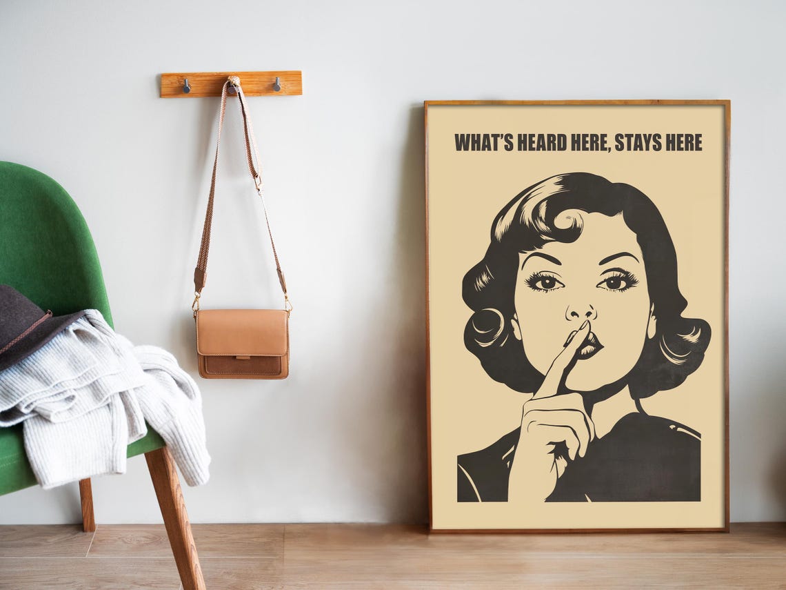 Whats Heard Here Stays Here Retro Shh Woman Vintage Bathroom Poster - Image 5