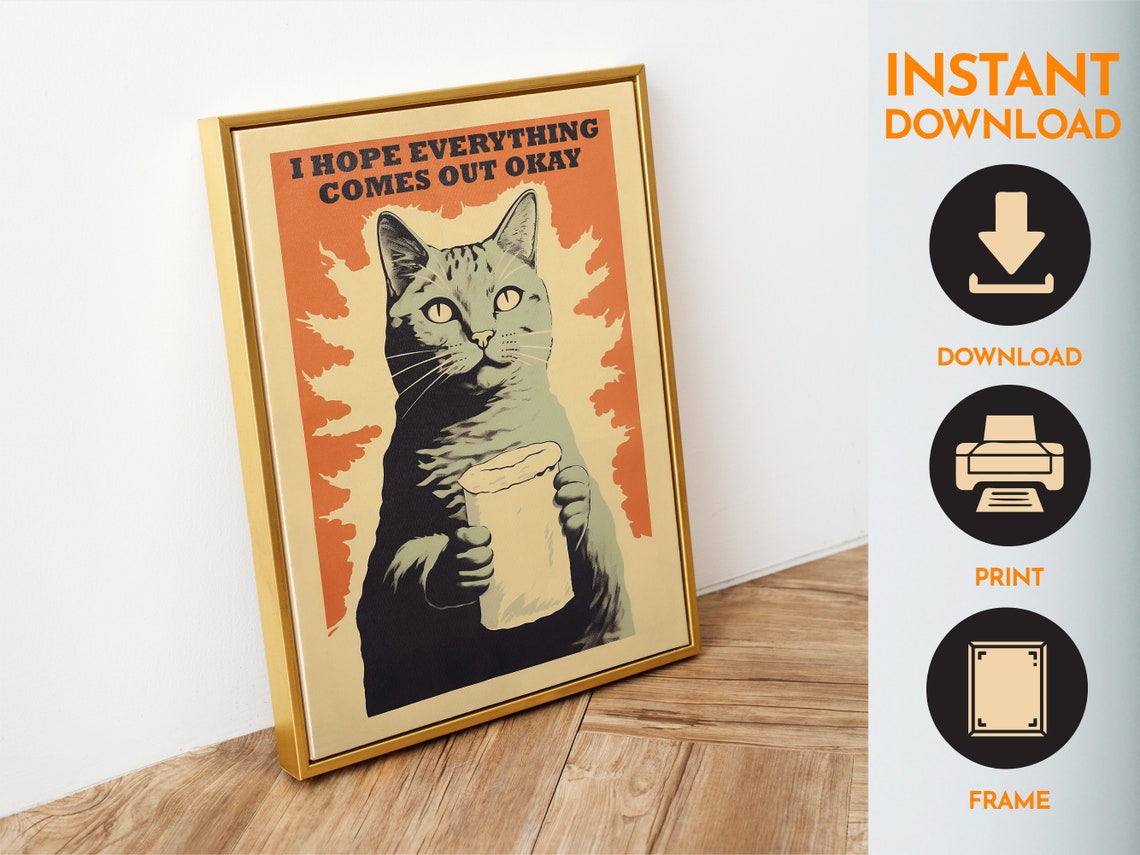I Hope Everything Comes Out Okay Funny Cat Retro Bathroom Poster - Image 6