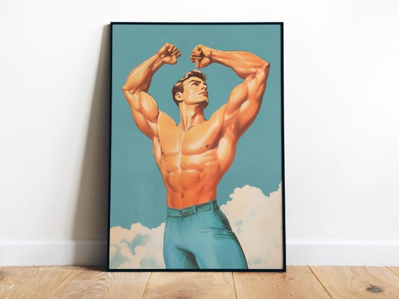 Retro Bodybuilder Poster Gym Wall Art Gym Poster Motivation Bodybuilding Art Workout Room Decor Handsome Man Art Print Vintage
