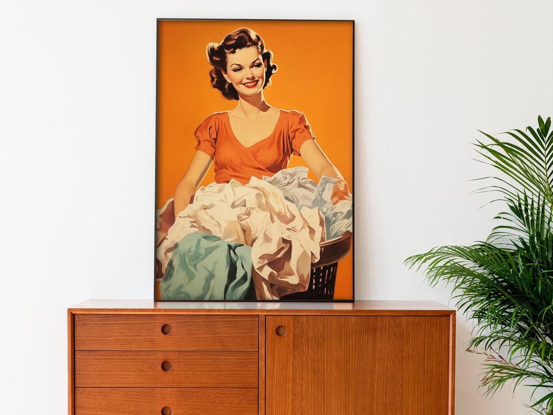 Smiling 50s Housewife Laundry Day Pin Up Retro Kitchen Art Poster - Image 3