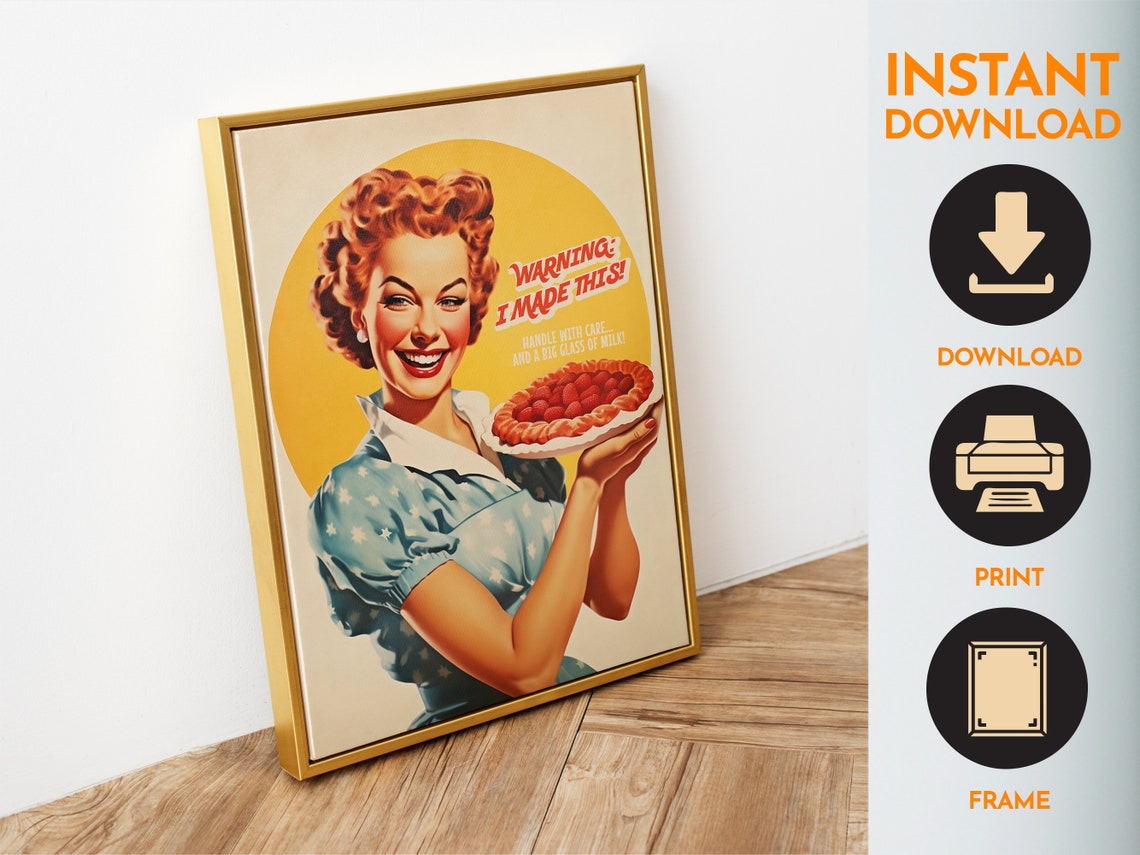 Warning I Made This Funny Baking Pie 50s Retro Kitchen Art Poster - Image 6