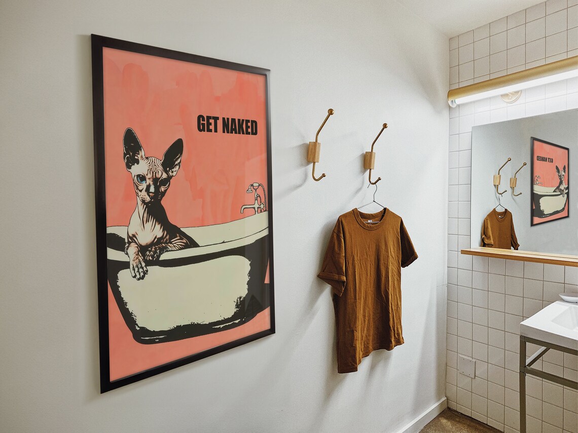 Funny Sphynx Cat Bathroom Poster, Retro Toilet Art - Image 4