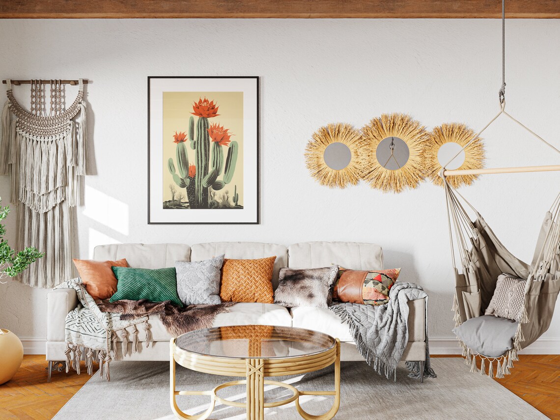 Blooming Cactus Retro Wall Art, Mexican Floral Print - Image 3