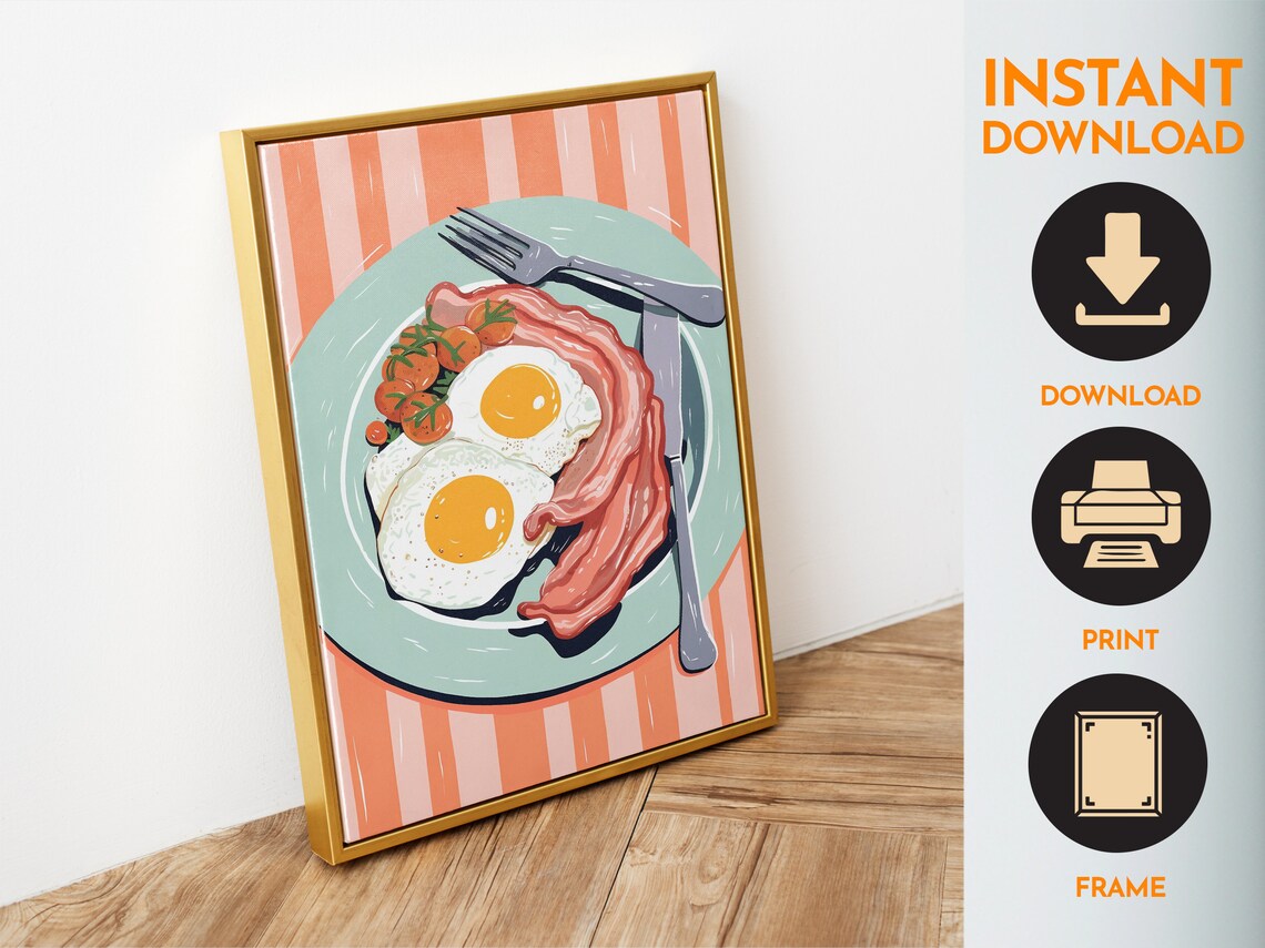 Eggs and Bacon Retro Kitchen Art Print - Image 4