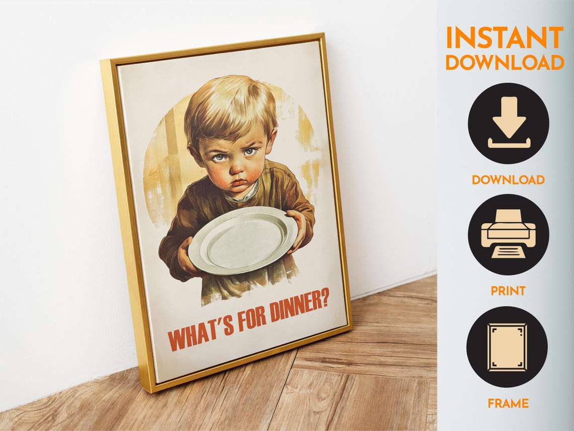 Whats For Dinner Grumpy Kid Empty Plate Funny Vintage Kitchen Poster - Image 6