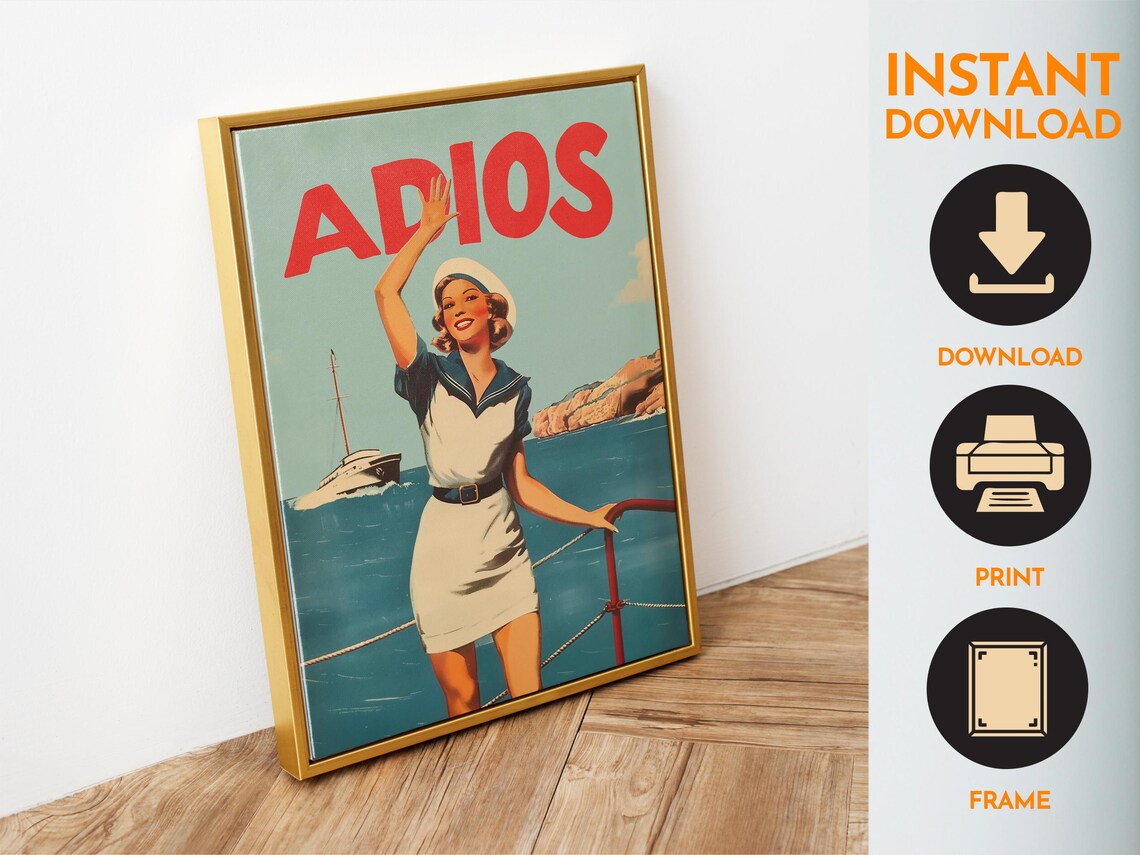 Adios Poster Goodbye Wall Art Shop Decor Gifts For Introverts Female Sailor Art Girl Print Retro Beach House Art See You Soon - Image 6