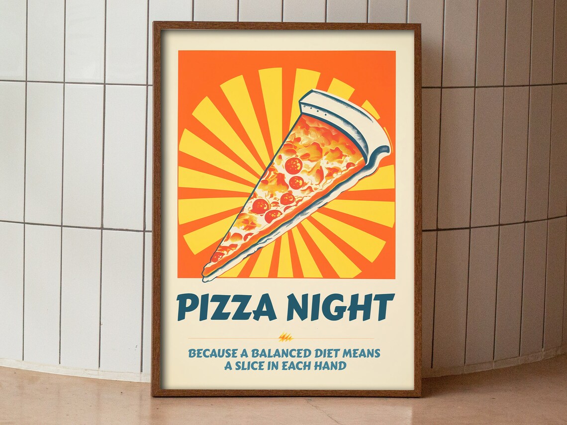 Retro Pizza Night Art Print, 70s Style Kitchen Decor - Image 4