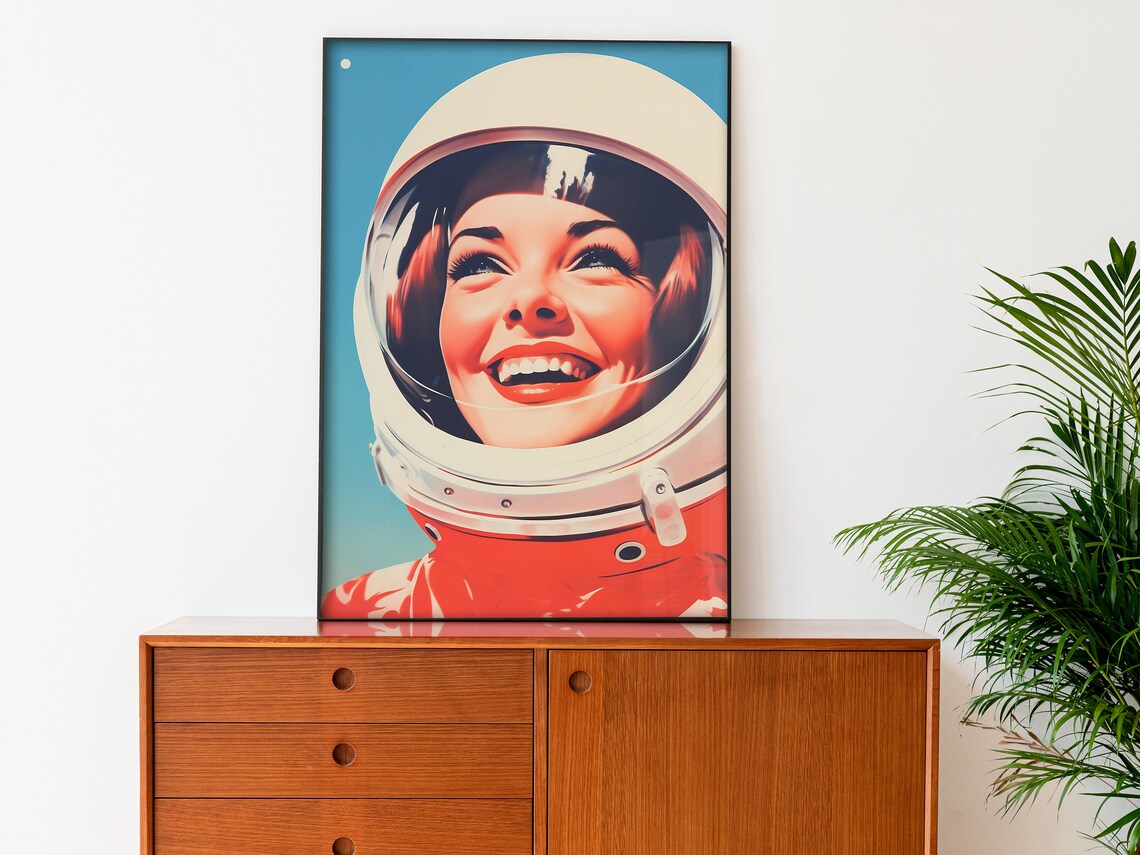 Retro Female Astronaut, Vintage Space Travel Poster - Image 2