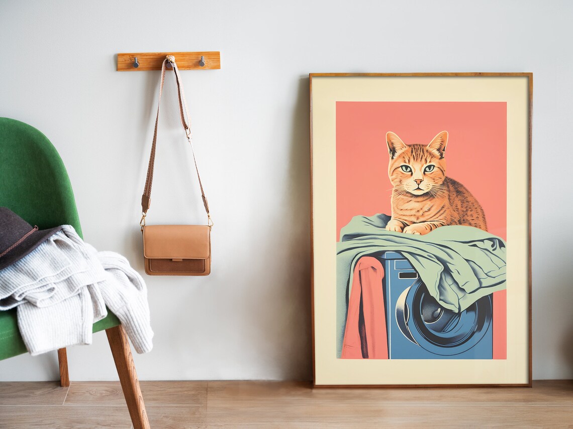 Laundry Day Retro Cat Bathroom Wall Art Print - Image 5
