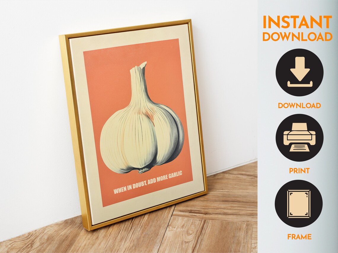 Retro Garlic Print, Kitchen Wall Art Poster - Image 6