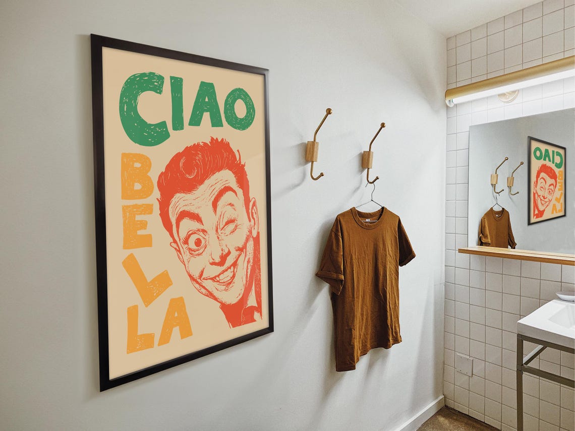 Ciao Bella Winking Italian Man Retro Pop Art Funny Quote Poster - Image 4