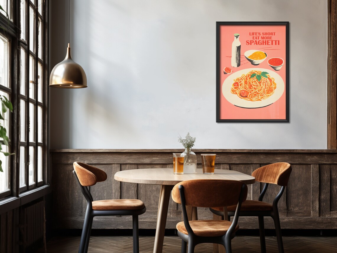 Lifes Short Eat More Spaghetti Retro Coral Italian Foodie Poster - Image 4