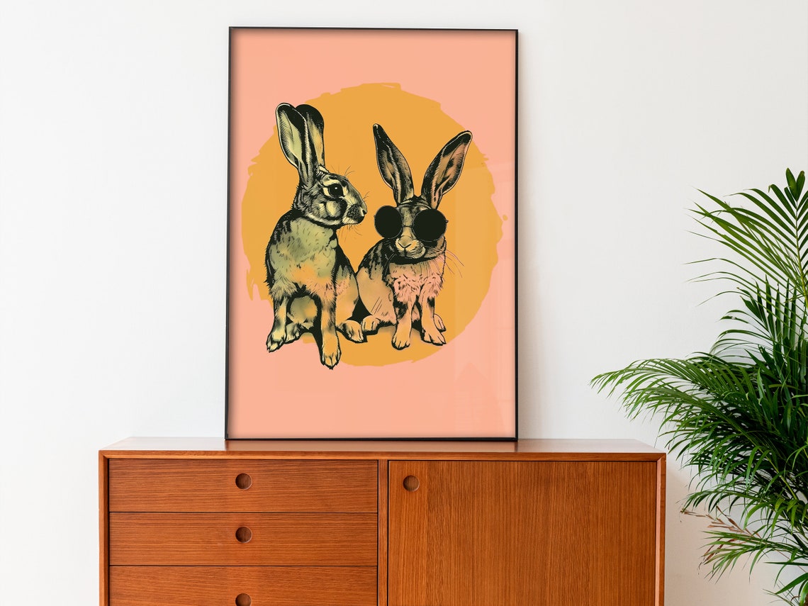Cool Rabbits Pair Retro Bunnies Sunglasses Pink Pop Art Poster - Image 3