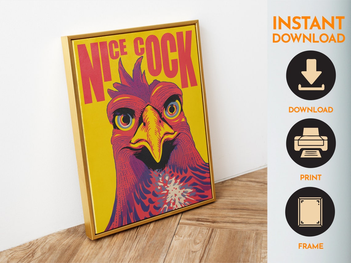 Nice Cock Funny Rooster Portrait Yellow Pop Art Bathroom Poster - Image 6