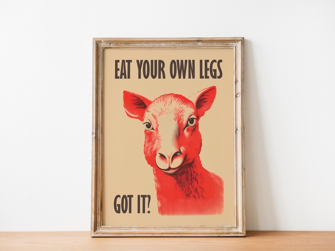 Eat Your Own Legs Red Lamb Bold Retro Quote Humorous Funny Poster - Image 4