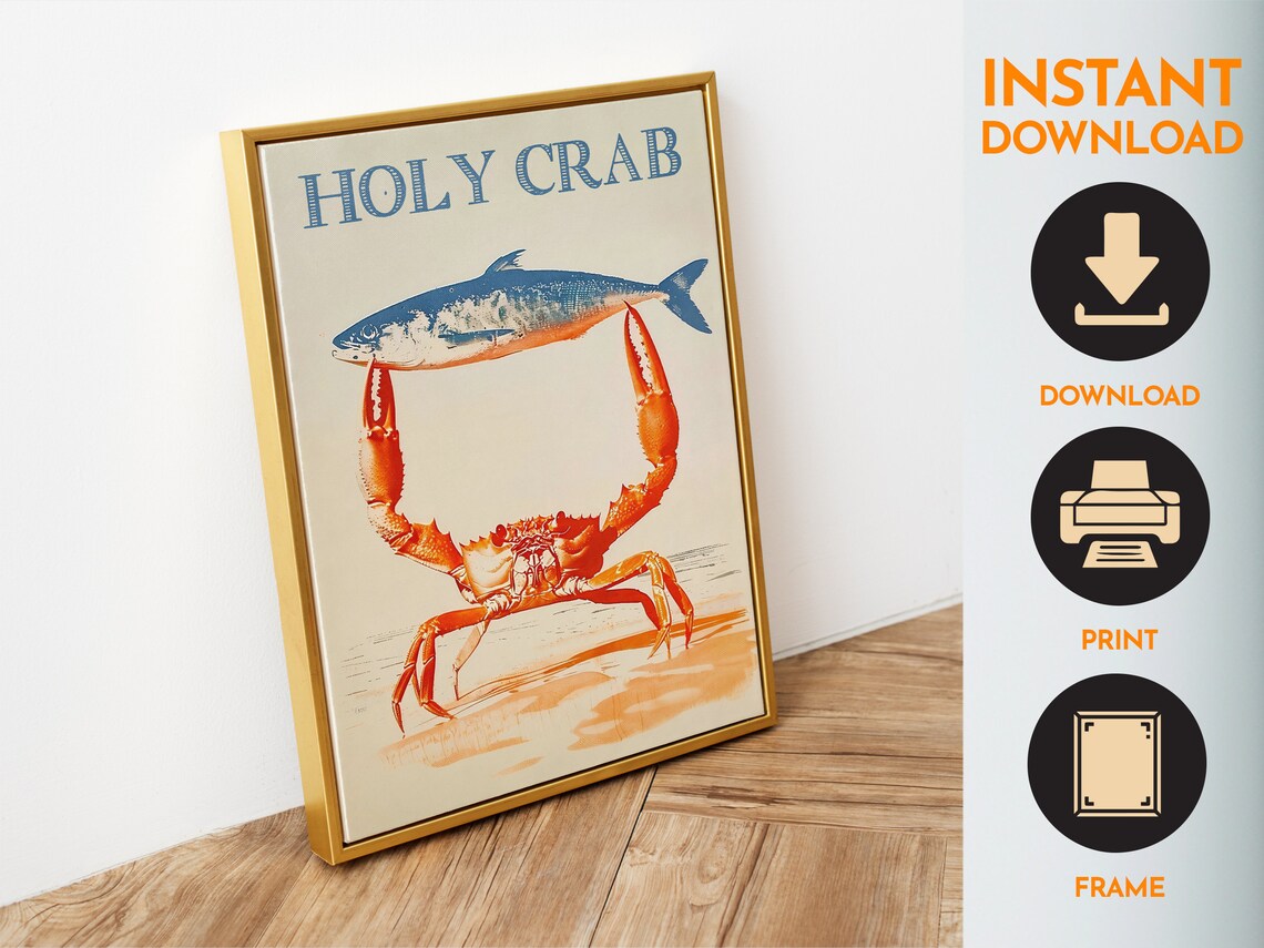 Retro Funny Crab Poster, Beach House Decor Art Print - Image 6