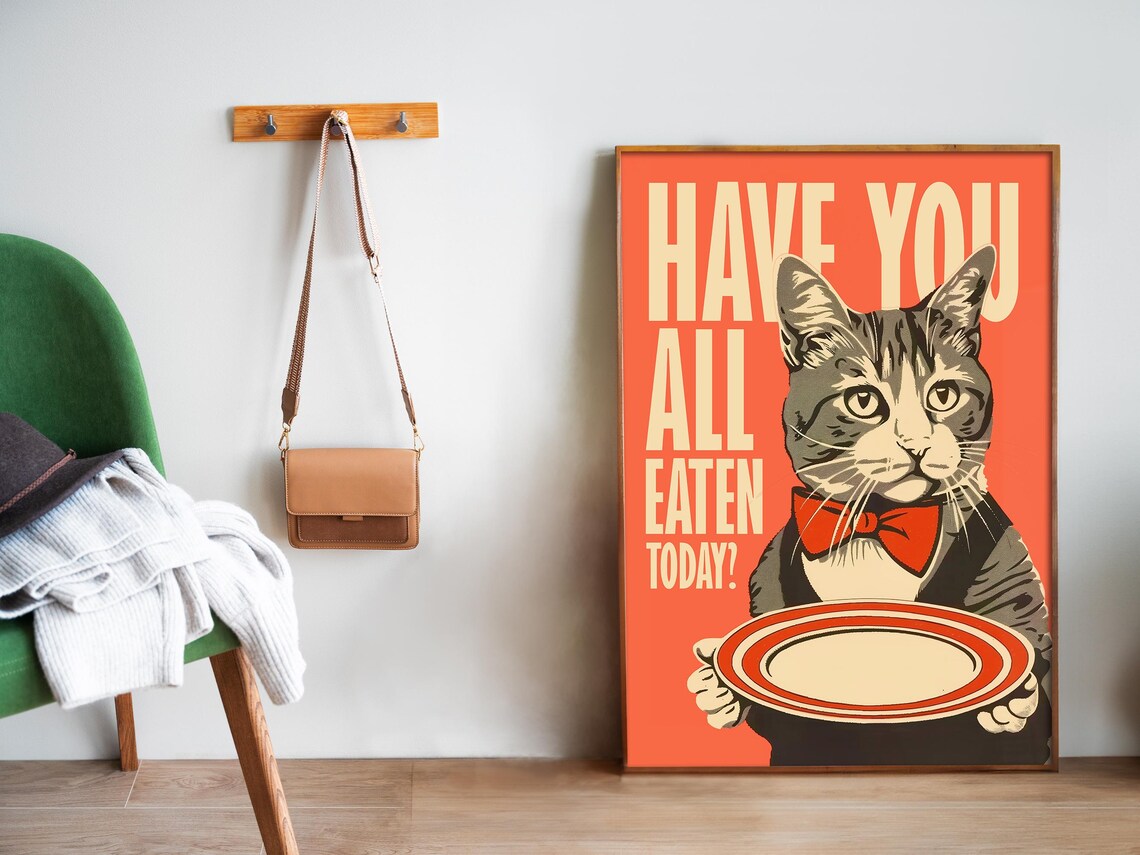 Have You All Eaten Today Waiter Cat Bowtie Plate Funny Kitchen Poster - Image 5