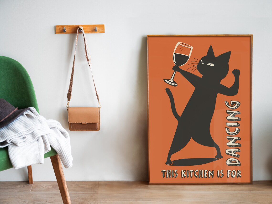This Kitchen Is for Dancing Retro Cat Art Print - Image 5