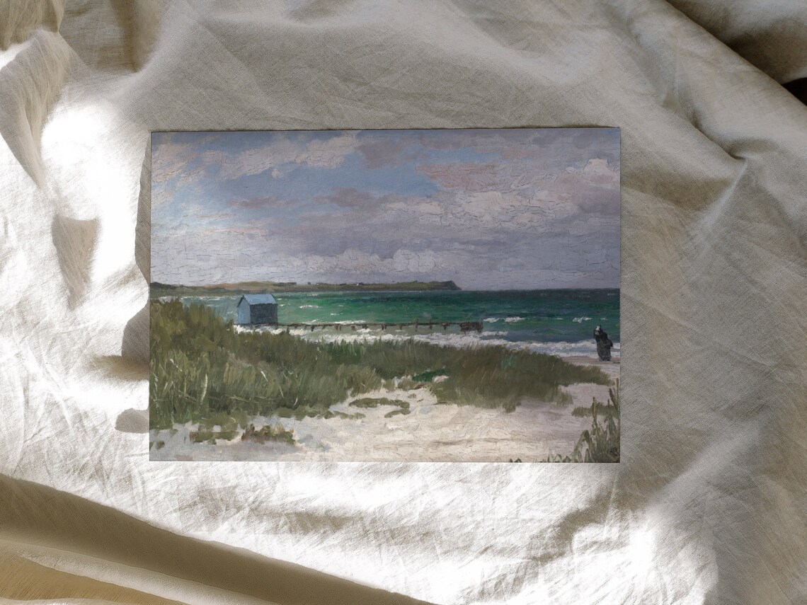Scandinavian Beach Dunes Bath House Pier Nordic Coastal Seascape Travel Poster - Image 2