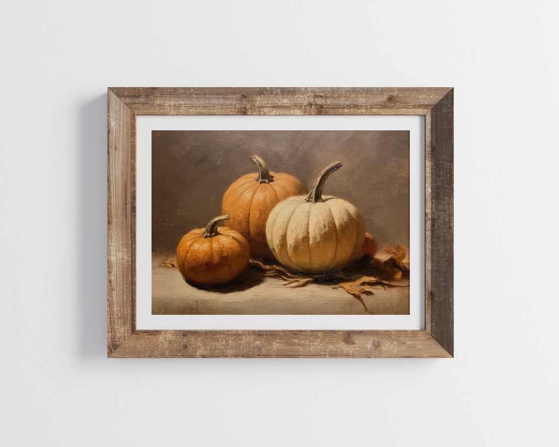 Vintage Pumpkin Harvest Still Life Oil Painting Rustic Fall Poster - Image 2