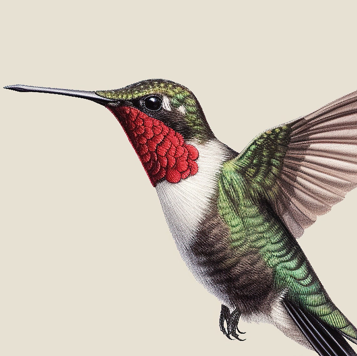 Ruby Throated Hummingbird Print Minimal Animal Art Exotic Bird Nature Drawing Nursery Wall Decoration Small Cute Bird - Image 4