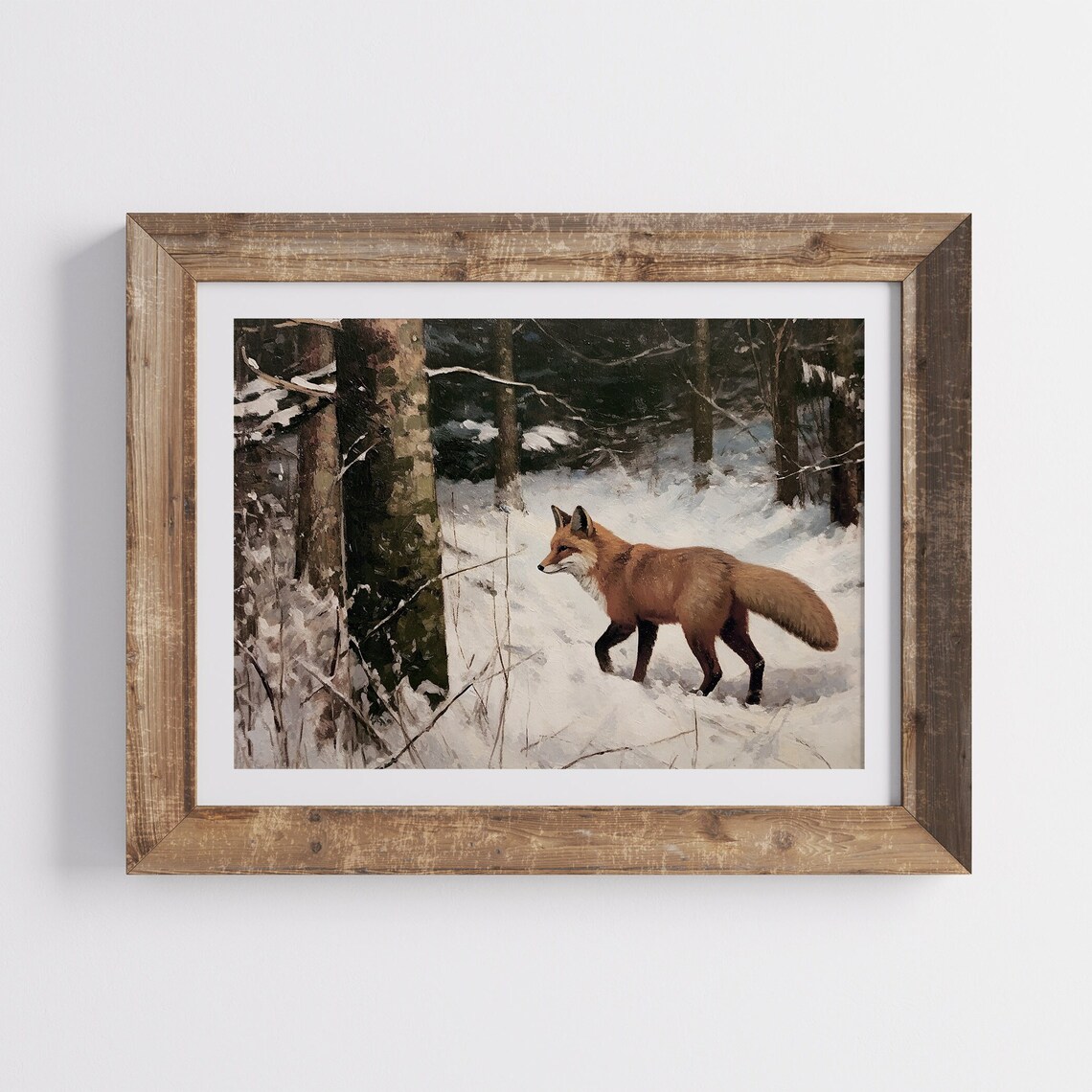 Red Fox in Snowy Winter Forest Vintage Woodland Wildlife Poster - Image 3
