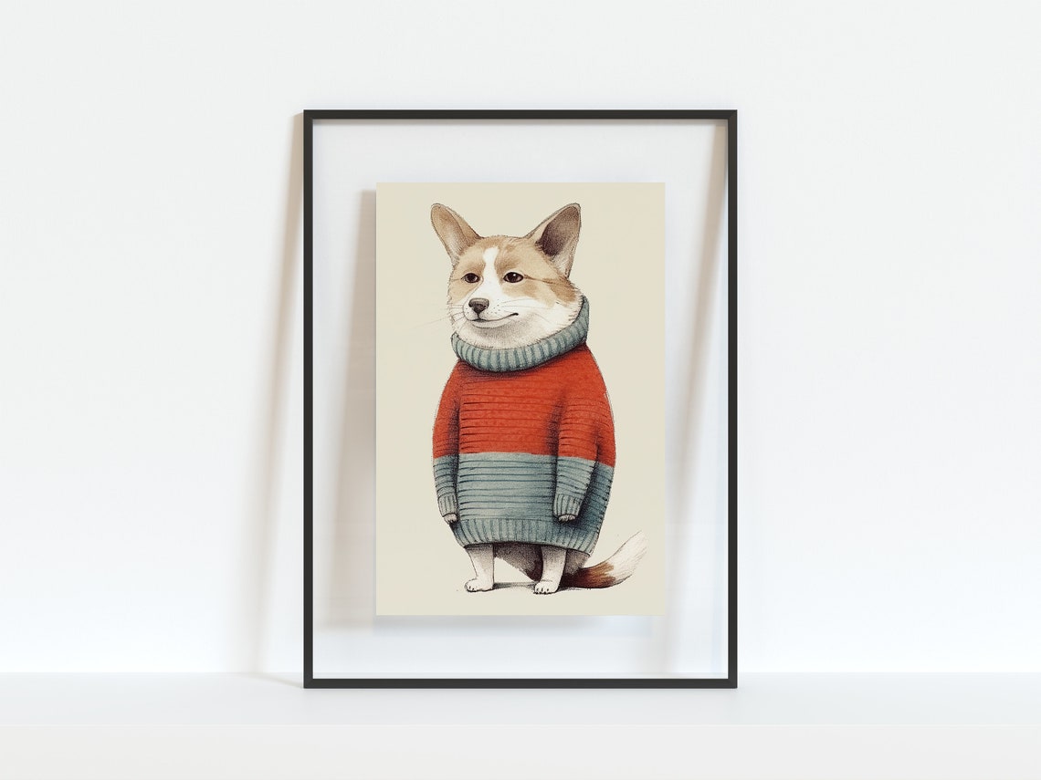 Corgi Dog Wearing Striped Sweater Funny Whimsical Pet Lover Poster - Image 3