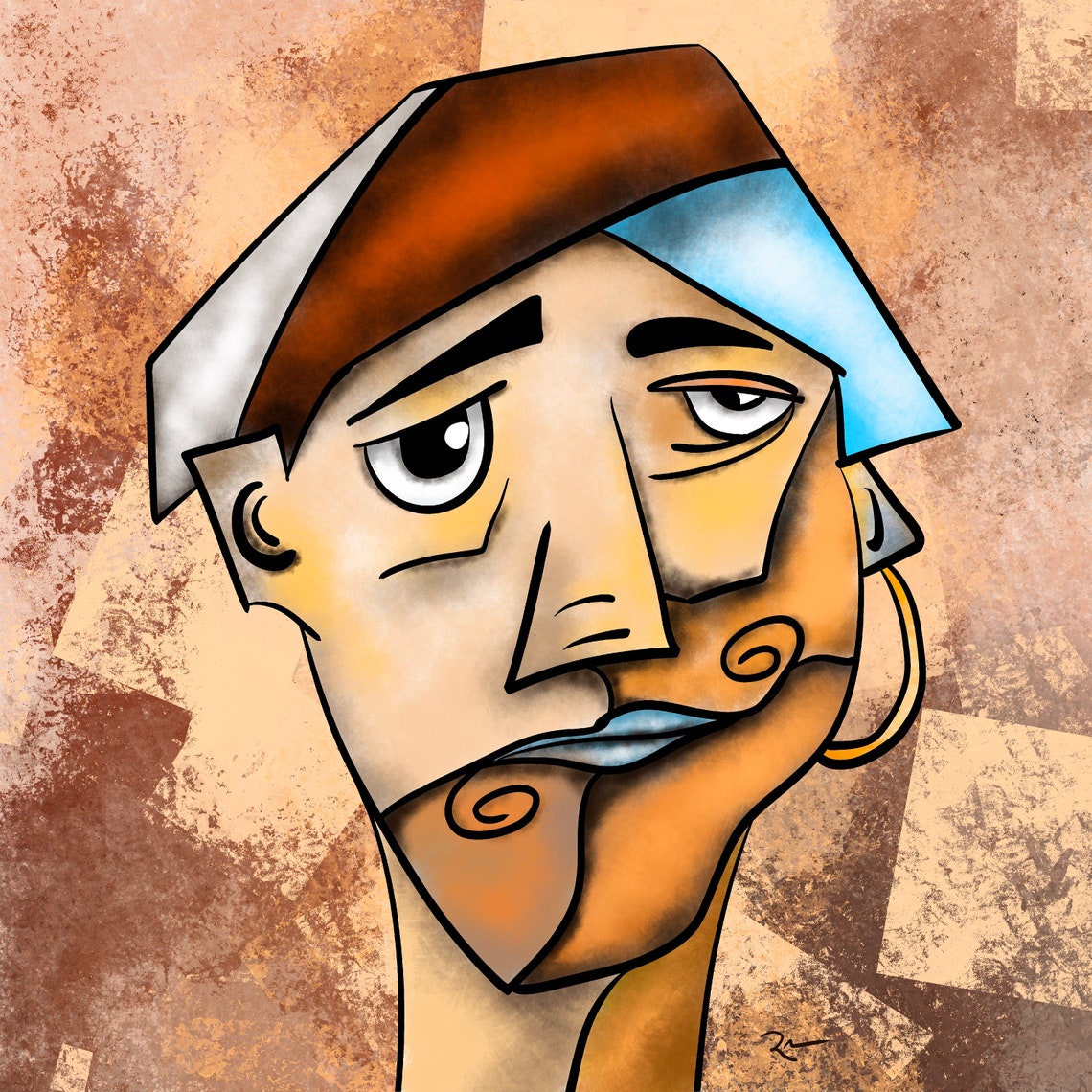 Cubist Mans Face Orange Geometric Fragments Warm Textured Poster - Image 5