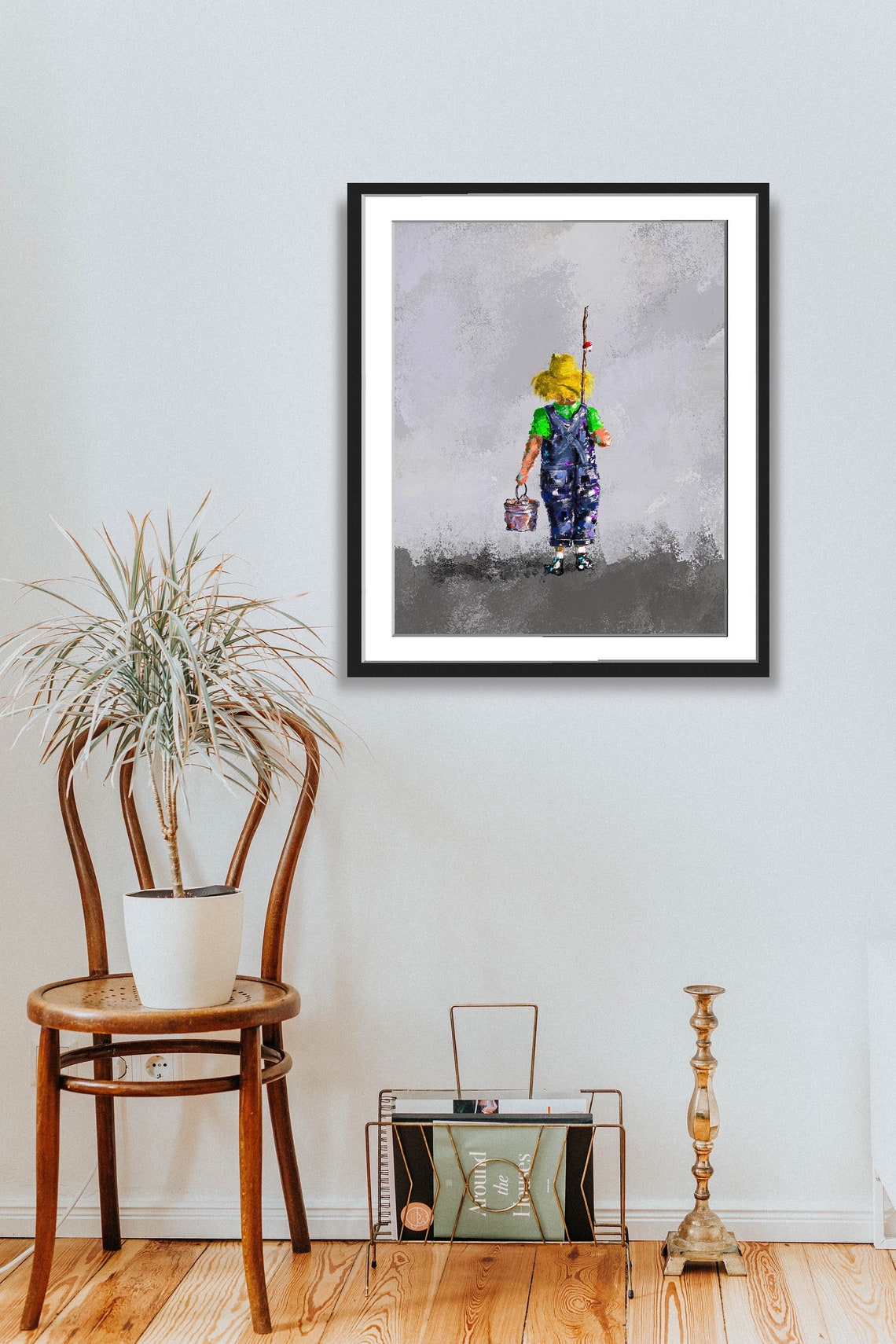 Boy In Overalls Going Fishing With Bucket Impressionist Poster - Image 3