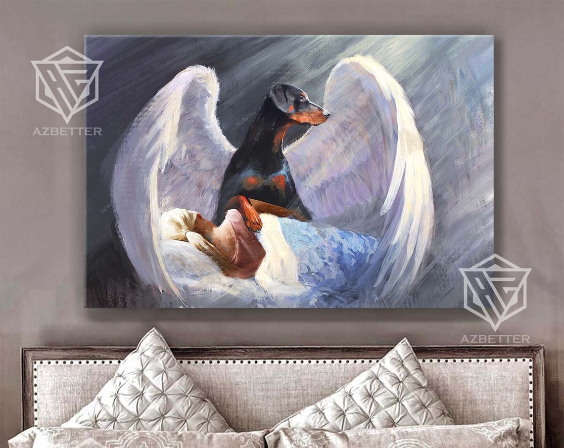 Doberman With Angel Wings Guarding Sleeping Loved One Art Poster