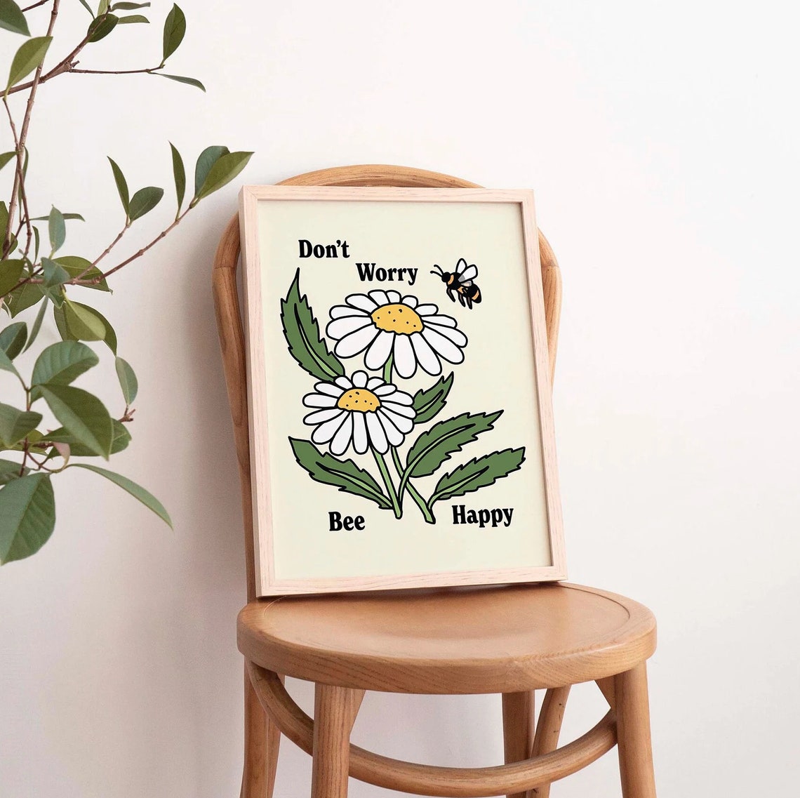 Don't Worry Bee Happy Bumblebee Daisy Flower Retro Pun Poster - Image 4