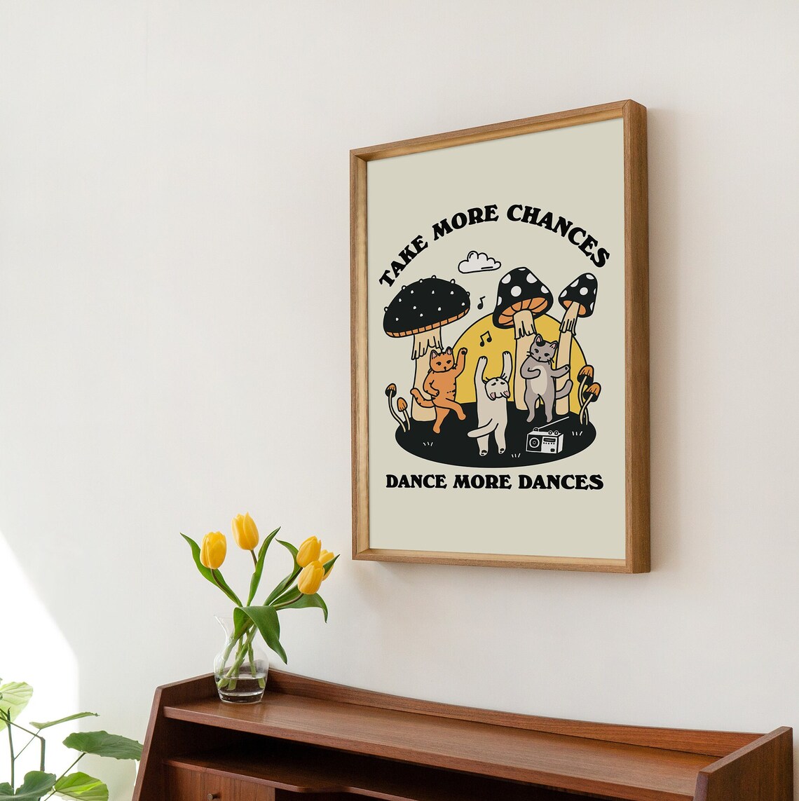 Dancing Cats Selfcare Quote, Vintage Mushroom Illustration - Image 2