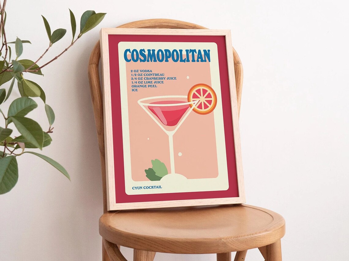 Cosmopolitan Cocktail Recipe Kitchen Bar Poster - Image 4