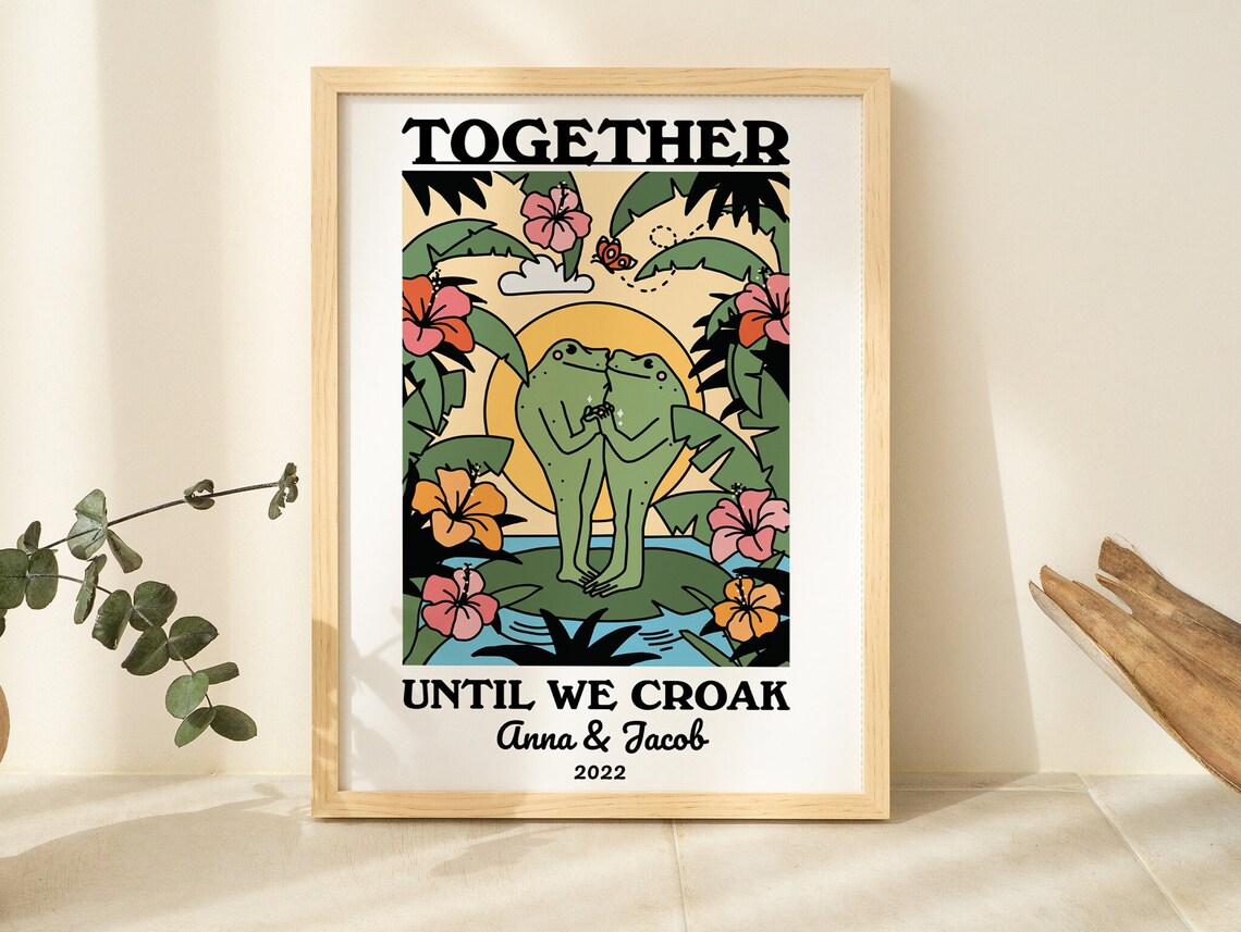 Custom Tropical Frog Print, Retro Mushroom Art Print - Image 2