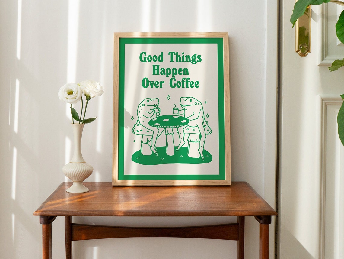 Retro Coffee Print Frog Poster Coffee Bar Decor Frog Art Prints Green Poster Kitchen - Image 2